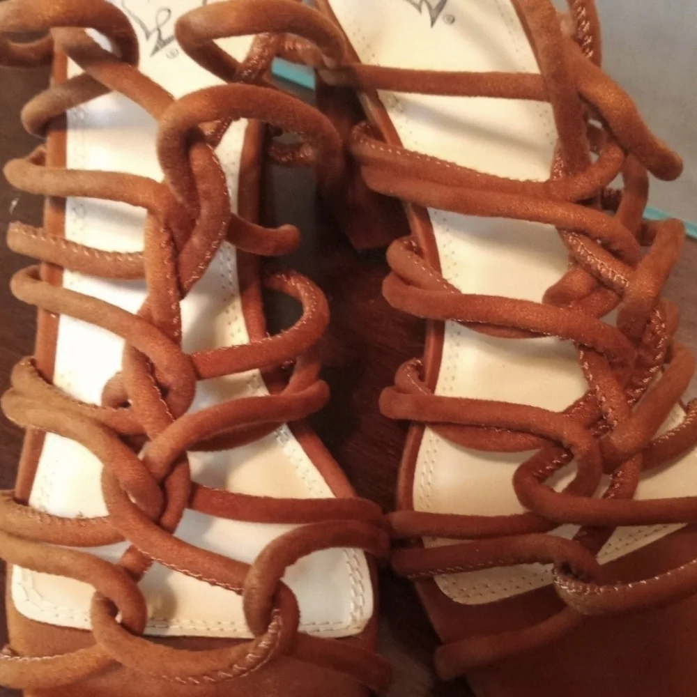 Suede Gladiator Sandals Open-Toe Lace-up Strappy Brown Shoes Women Size 7.5 - Picture 9 of 12